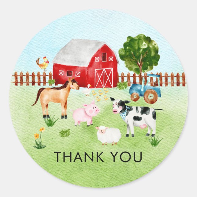 Farm Animals Baby Shower Thank You Favour Sticker (Front)