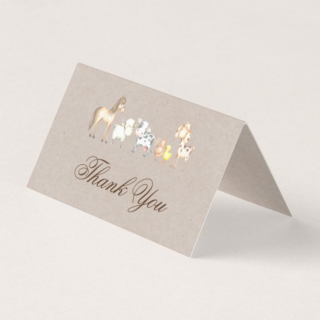 Farm Animals Baby Shower Thank You Folding Card (Front)