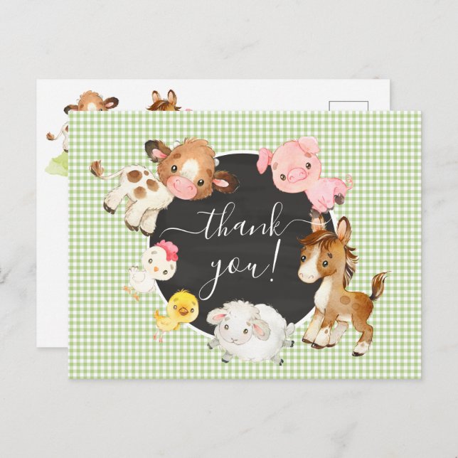 Farm Animals Baby Shower Thank You Postcard (Front/Back)