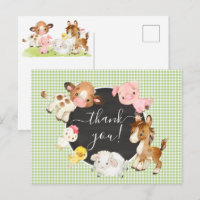 Farm Animals Baby Shower Thank You Postcard