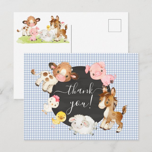 Farm Animals Baby Shower Thank You  Postcard (Front/Back)