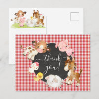 Farm Animals Baby Shower Thank You  Postcard
