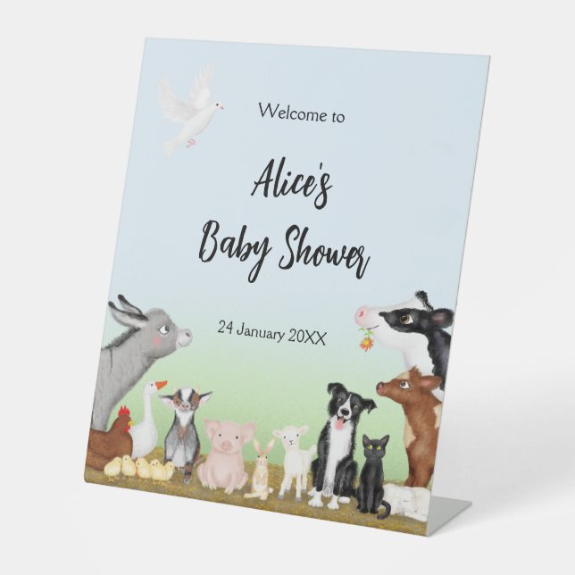 Farm animals baby shower welcome pedestal sign (Front)