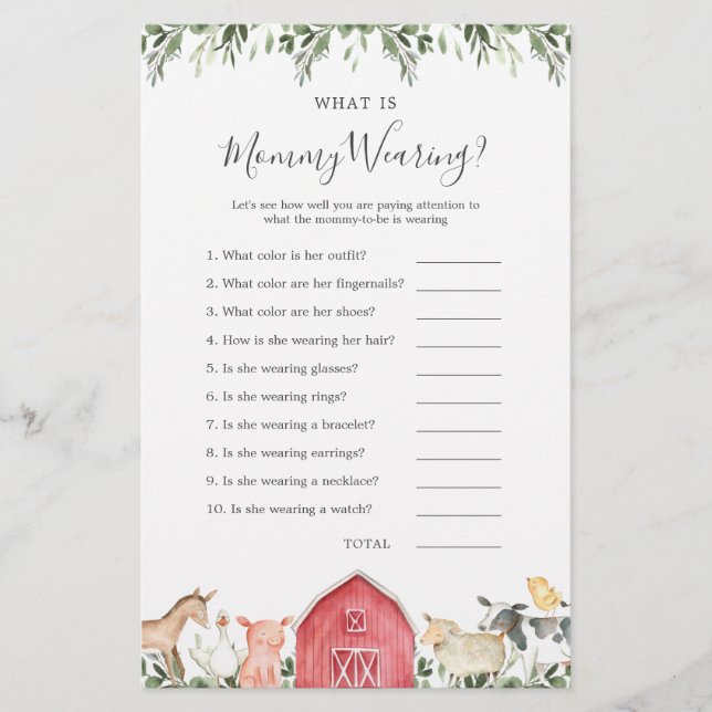 Farm Animals Baby Shower What is Mummy Wearing (Front)