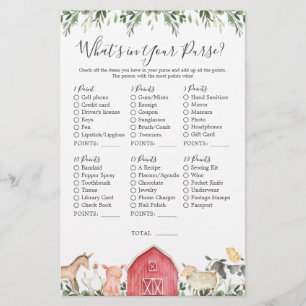 Farm Animals Baby Shower What's in Your Purse