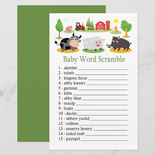 Farm animals Baby word scramble game (Front/Back)