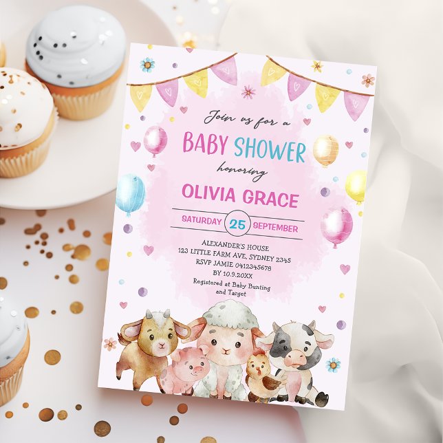 Farm Animals Balloons Barnyard  Baby Shower Invitation (Creator Uploaded)