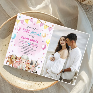 Farm Animals Balloons Barnyard  Baby Shower Photo  Invitation