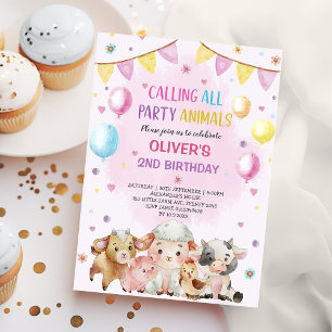 Farm Animals Balloons Barnyard Birthday Party Invitation