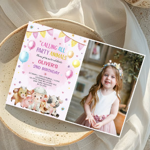 Farm Animals Balloons Barnyard Birthday Photo Invitation