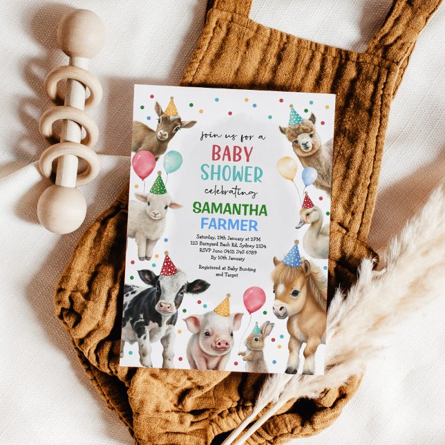 Farm Animals Balloons Barnyard Party Baby Shower Invitation (Creator Uploaded)