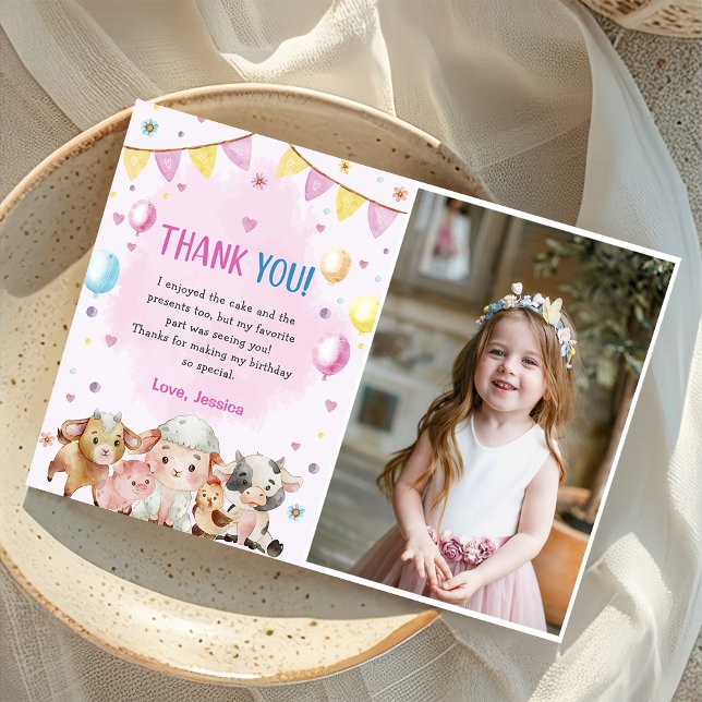 Farm Animals Balloons Barnyard Thank You Card  (Creator Uploaded)