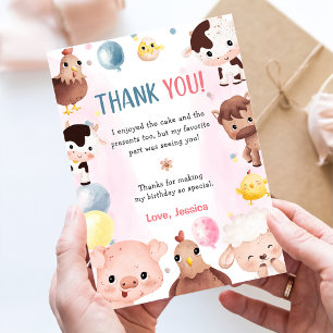 Farm Animals Balloons Barnyard Thank You Card 