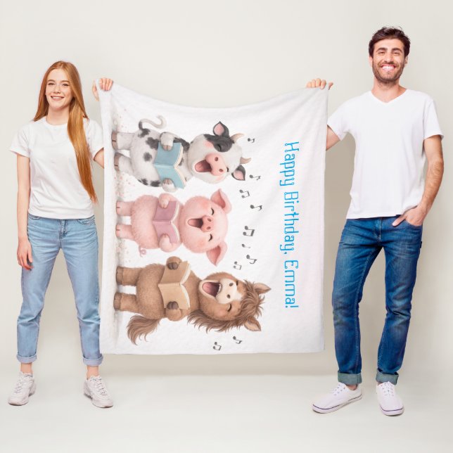 Farm Animals Band Birthday Fleece Blanket (In Situ)
