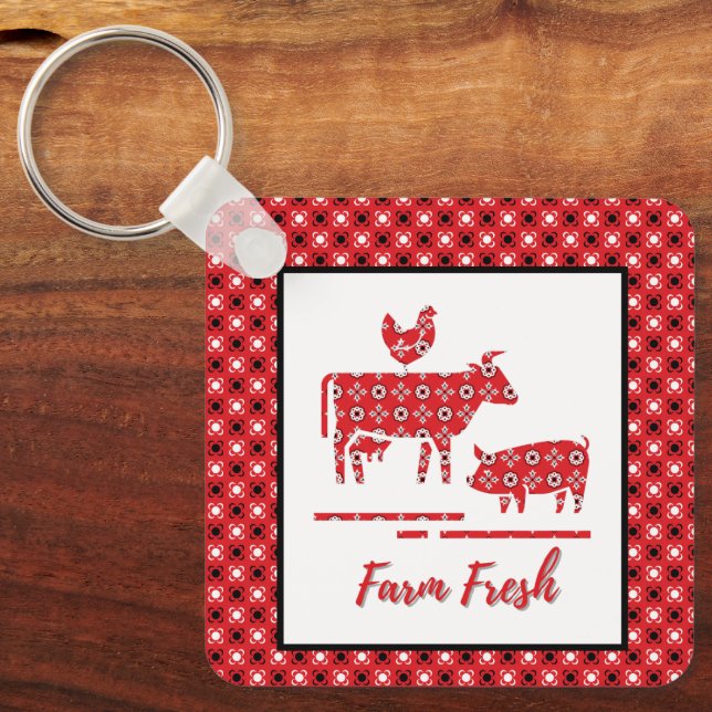 Farm Animals Bandanna Print  Key Ring (Front)
