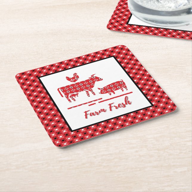 Farm Animals Bandanna Print  Square Paper Coaster (Angled)