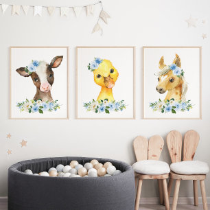 Farm Animals, Barn, Blue Flowers, Boy Nursery