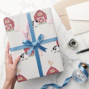 Farm Animals & Barn Pattern Beige Wrapping Paper