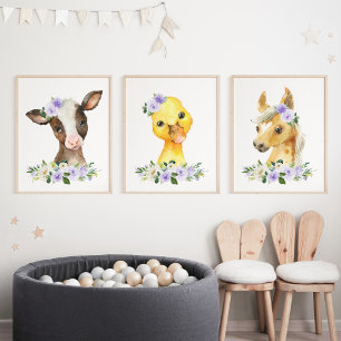 Farm Animals, Barn, Purple Flowers, Gender Neutral