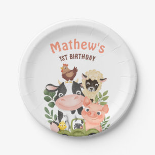 Farm animals Barnyard 1st 2nd Birthday Paper Plate