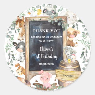 Farm Animals Barnyard 1st Birthday Baby Shower  Classic Round Sticker