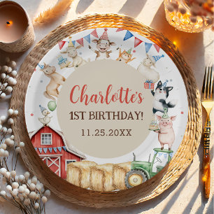 Farm Animals Barnyard 1st Birthday Paper Plate
