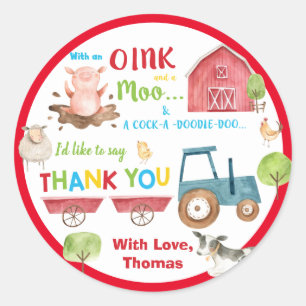Farm Animals Barnyard 1st Birthday Thank You Favor Classic Round Sticker