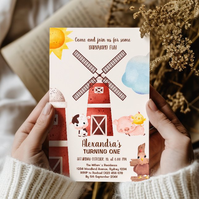 Farm Animals Barnyard 1st Birthday Turning One Inv Invitation (Creator Uploaded)