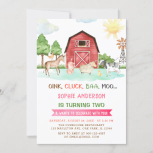 Farm Animals Barnyard 2nd Birthday  Invitation