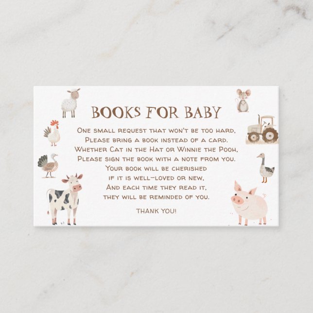 Farm Animals Barnyard Baby Shower Book Request Enclosure Card (Front)