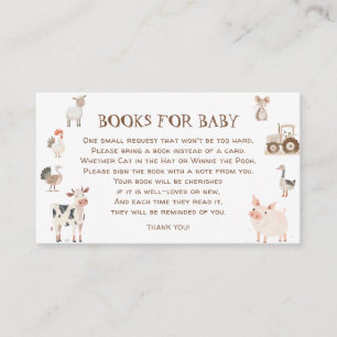Farm Animals Barnyard Baby Shower Book Request Enclosure Card