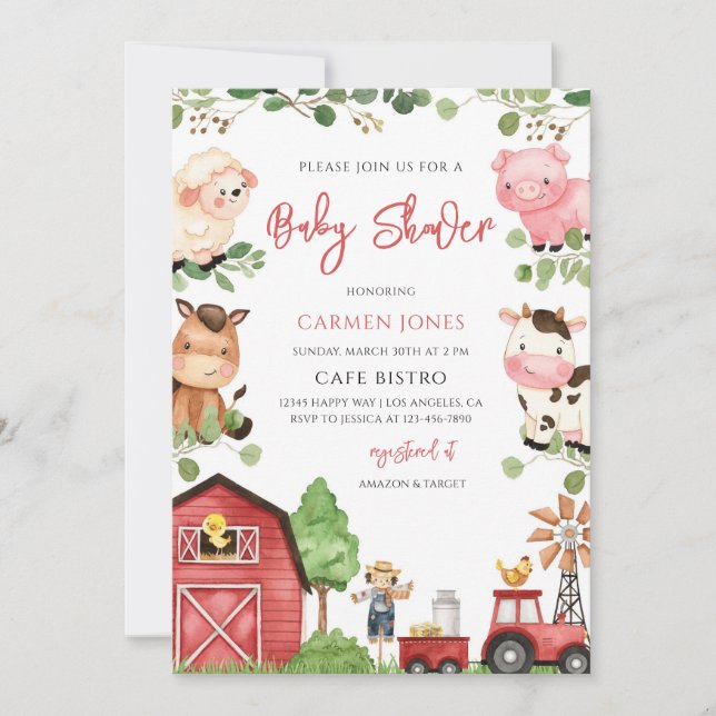 Farm Animals Barnyard Baby Shower Invitation (Front)