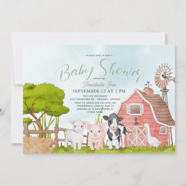 Farm Animals Barnyard Baby Shower Invitation (Front)