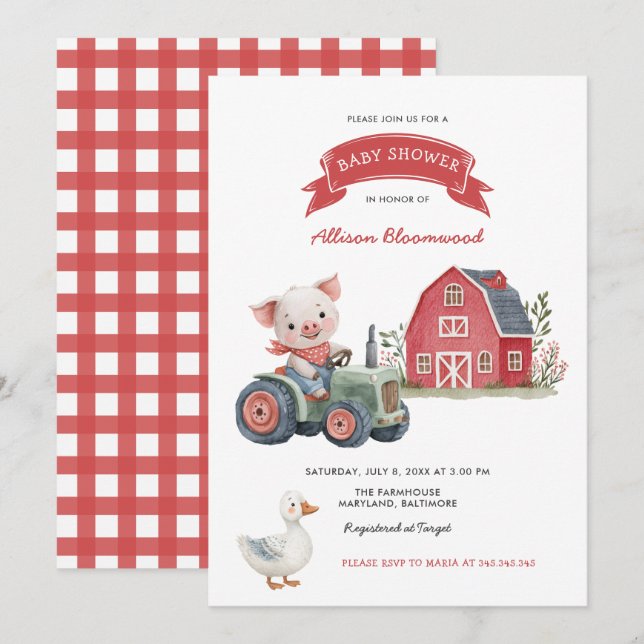 Farm Animals Barnyard Baby Shower Invitation (Front/Back)