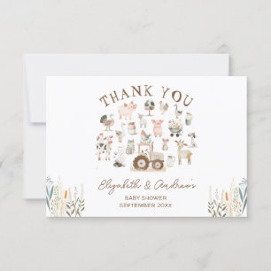 Farm Animals Barnyard Baby Shower Thank You Card
