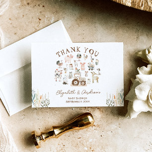 Farm Animals Barnyard Baby Shower Thank You Card