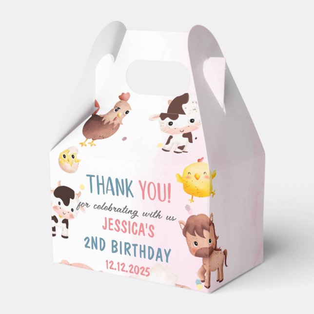 Farm Animals Barnyard Balloon Birthday Party photo Favour Box (Front Side)