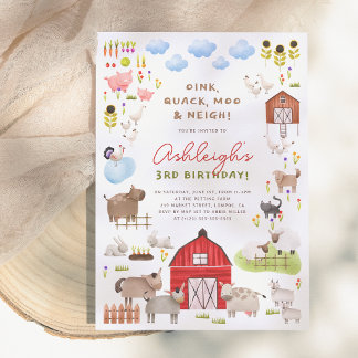 Farm Animals Barnyard Bash Birthday Party Invitation