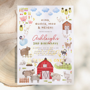 Farm Animals Barnyard Bash Birthday Party Invitation