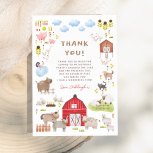 Farm Animals Barnyard Bash Birthday Party Thank You Card