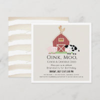 Farm Animals Barnyard Beige 1st Birthday Square