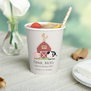 Farm Animals Barnyard Beige Birthday Paper Cups