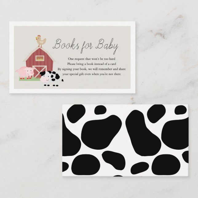Farm Animals Barnyard Beige Books for Baby Shower Enclosure Card (Front/Back)