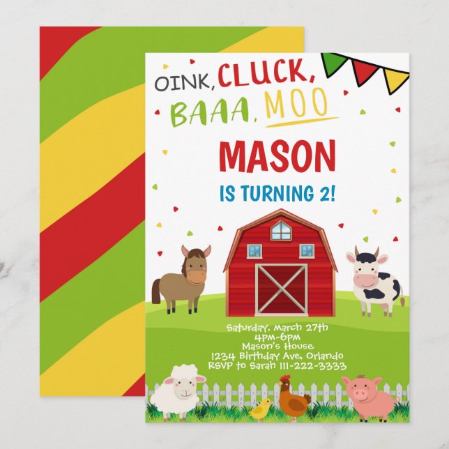 Farm Animals Barnyard Birthday Invitation (Front/Back)