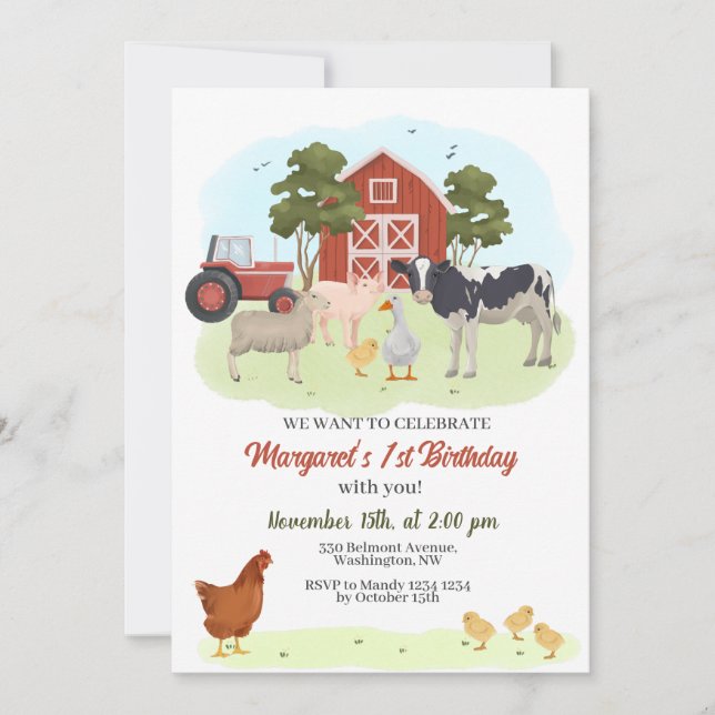 Farm Animals Barnyard Birthday Invitation (Front)
