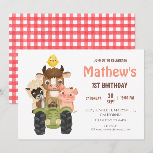 Farm animals Barnyard Birthday Invitation (Front/Back)