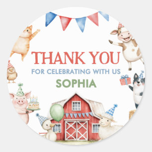 Farm Animals Barnyard Birthday Party Classic Round Sticker