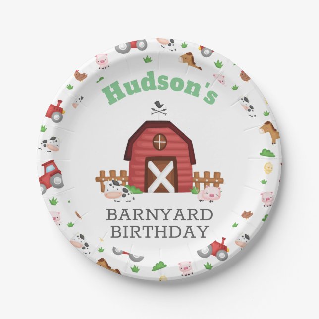 Farm Animals Barnyard Birthday Party - GLS Paper Plate (Front)