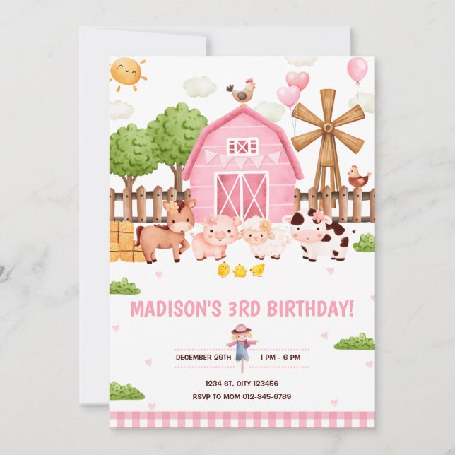 Farm Animals Barnyard Birthday Party Invitation (Front)