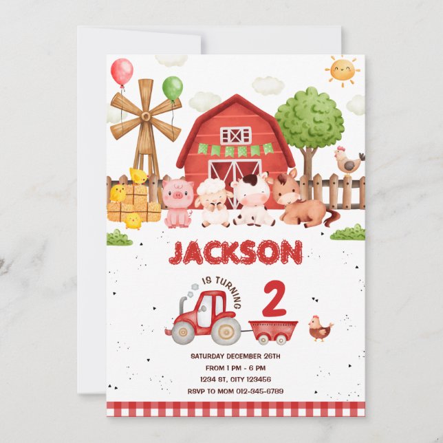 Farm Animals Barnyard Birthday Party Invitation (Front)